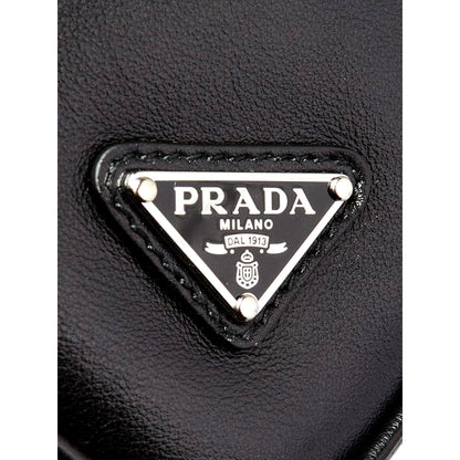 Grace Triangle Leather Pouch Clutch Bag with Embossed Logo Nero Black