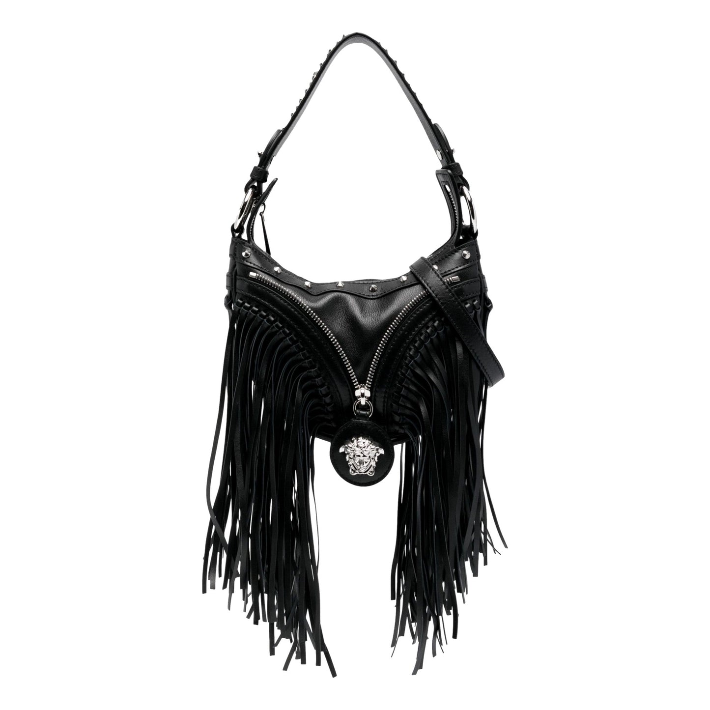 Repeat Fringe La Medusa Mini Hobo Shoulder Bag Black Leather