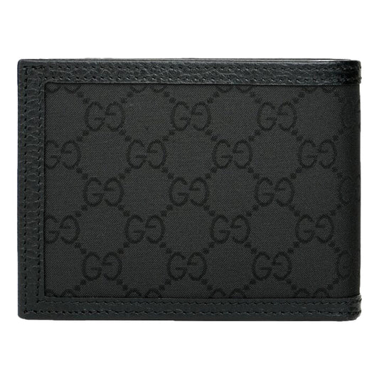 Men's Black Nylon GG Web Tab Trifold Passcase ID Wallet