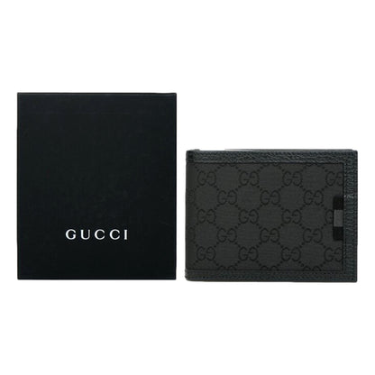 Men's Black Nylon GG Web Tab Trifold Passcase ID Wallet