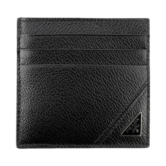 Nero Black Vitello Leather Card Holder Triangle Logo