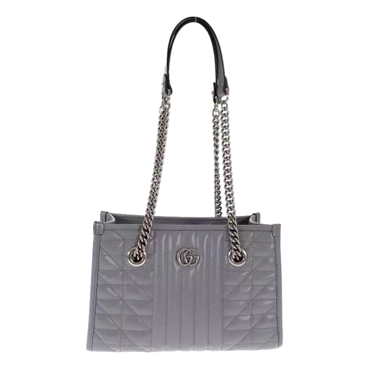 GG Marmont Silver Medium Chain Shoulder Tote Bag Gray Leather