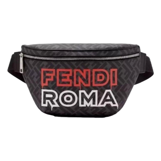 Roma Fendigraphy Nero and Rosso Leather Belt Bag