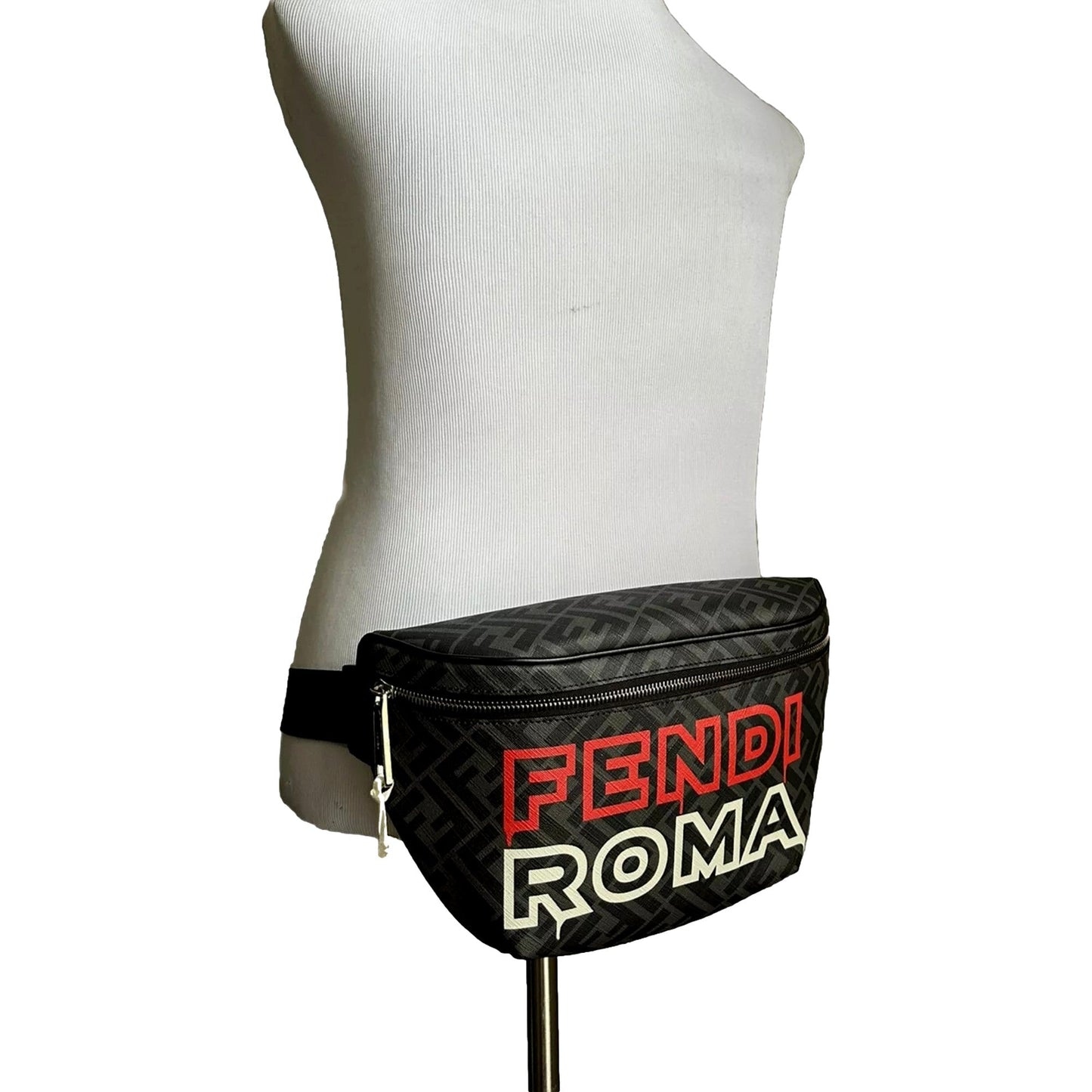 Roma Fendigraphy Nero and Rosso Leather Belt Bag