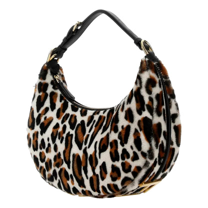 Fendigraphy Lamb Fur Animal Print Shoulder Bag