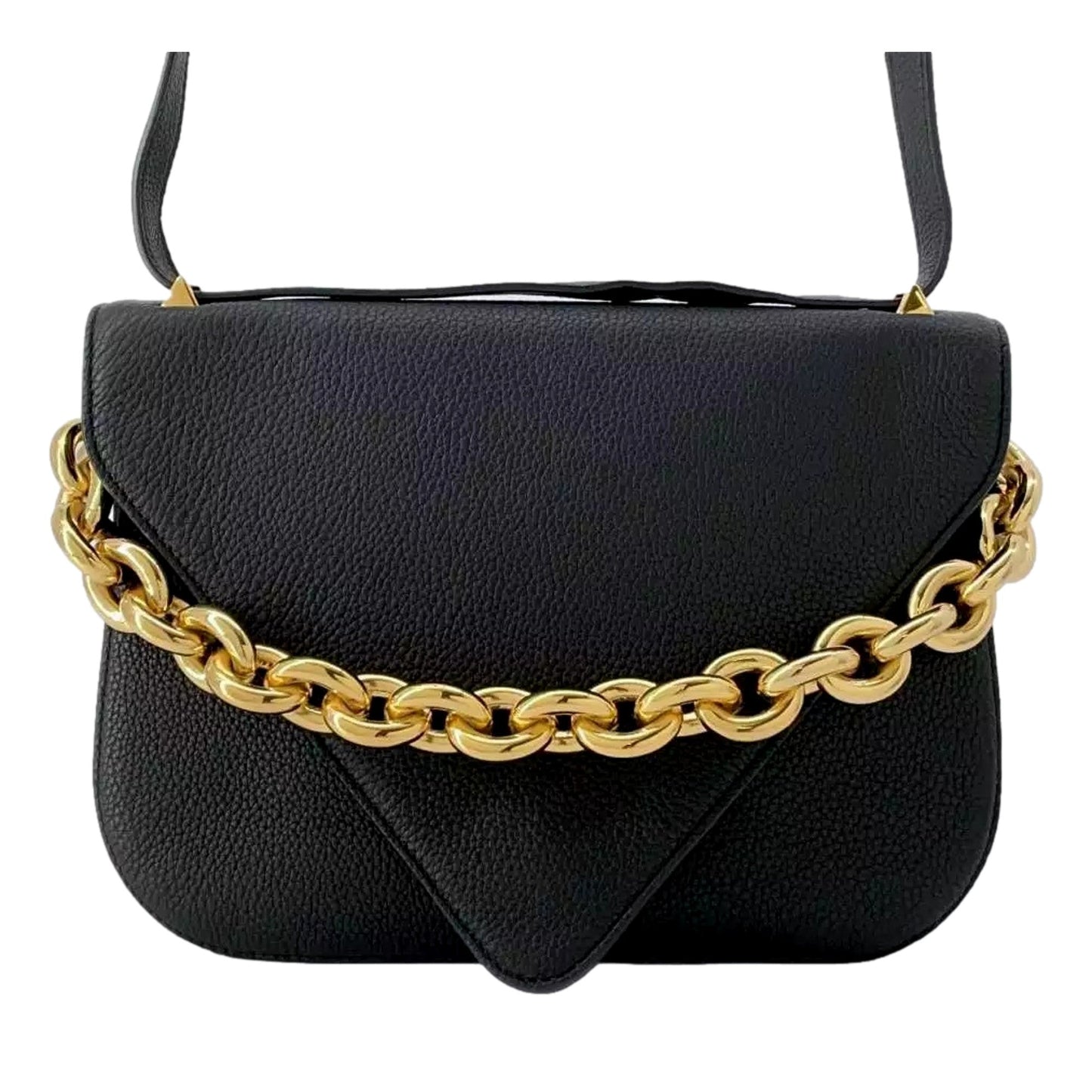 Mount Envelope Medium Shoulder Bag Leather Black and Gold