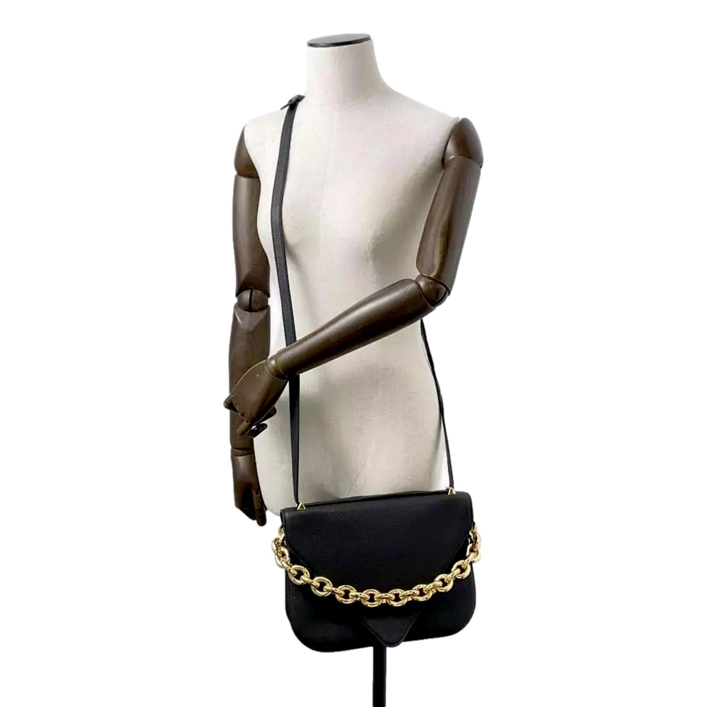 Mount Envelope Medium Shoulder Bag Leather Black and Gold