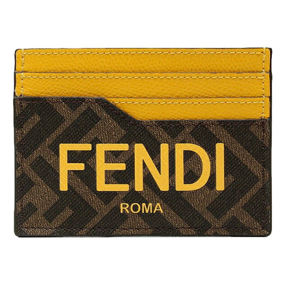 Roma Calfskin Leather Zucca Yellow Brown Card Case Wallet