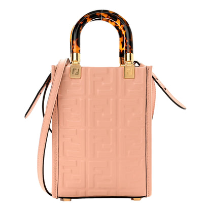 FF Zucca Leather Mini Sunshine Shopper Tote Crossbody Bag Baby Pink