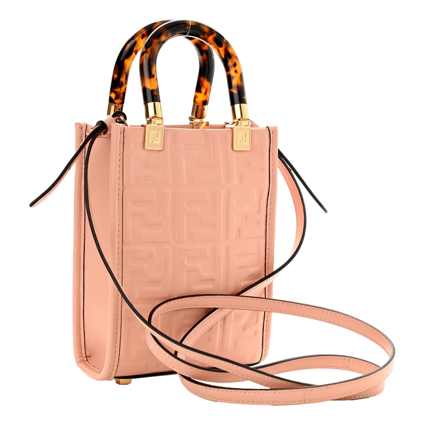 FF Zucca Leather Mini Sunshine Shopper Tote Crossbody Bag Baby Pink