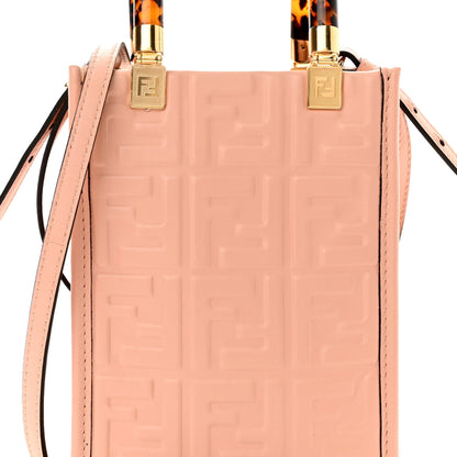 FF Zucca Leather Mini Sunshine Shopper Tote Crossbody Bag Baby Pink