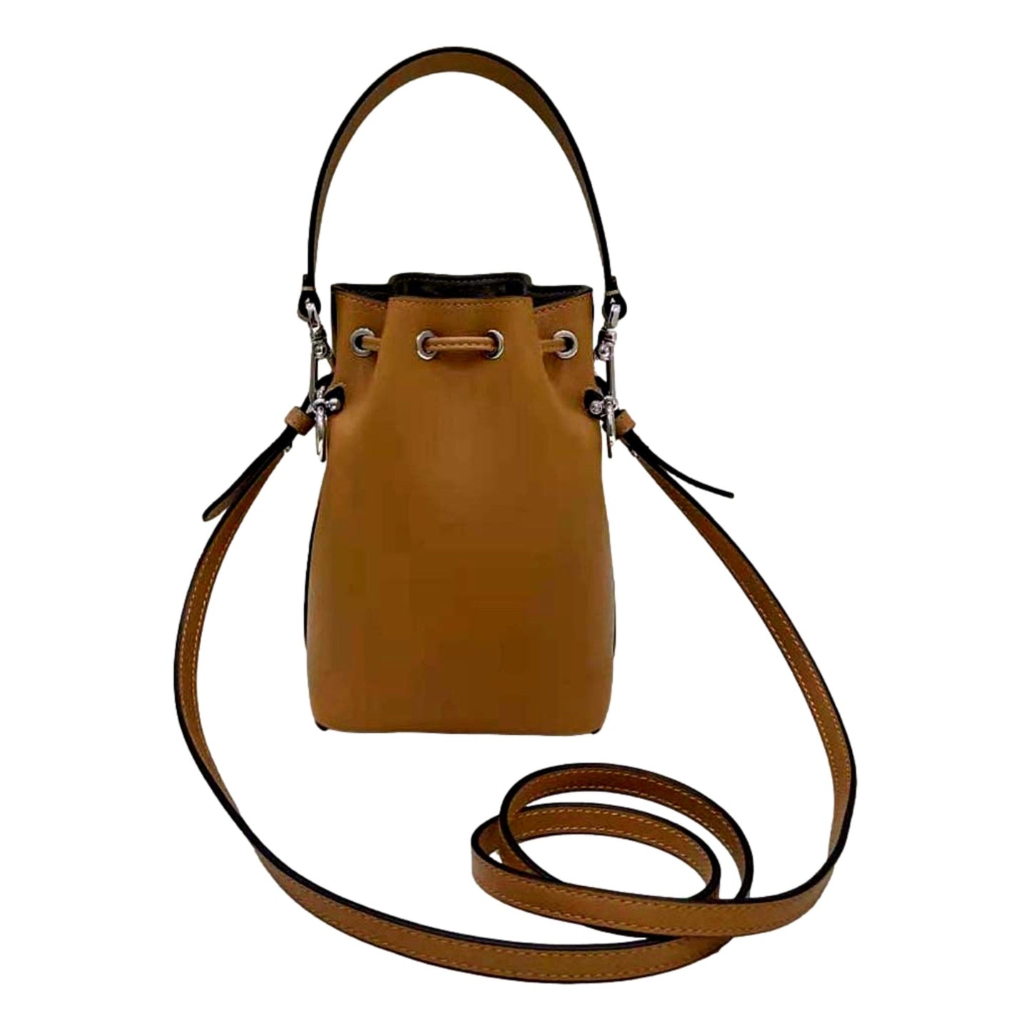 Calfskin F is 3D Flower Mini Mon Tresor Bucket Bag Brown Tan