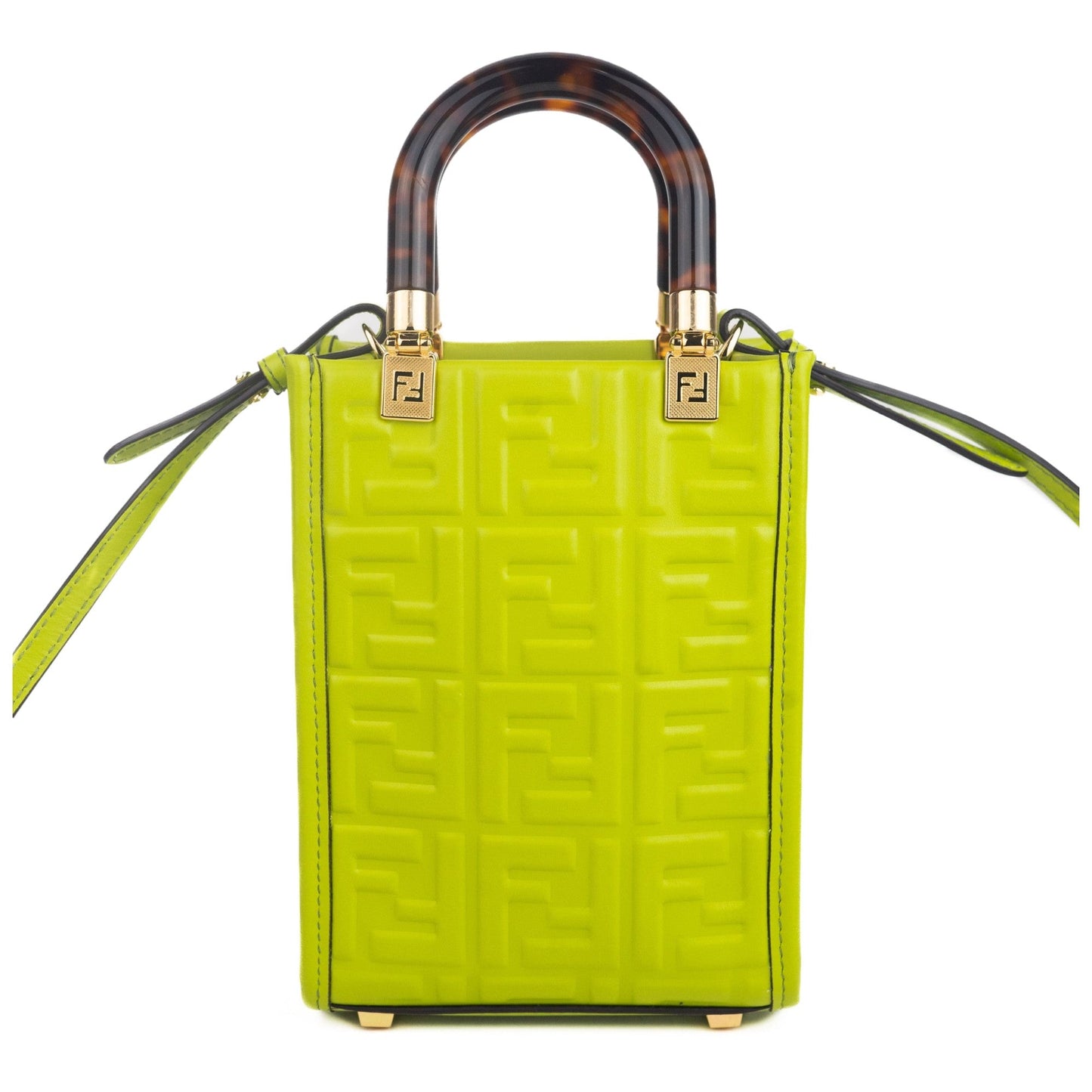 FF Zucca Mini Sunshine Shopper Tote Crossbody Bag Green Leather