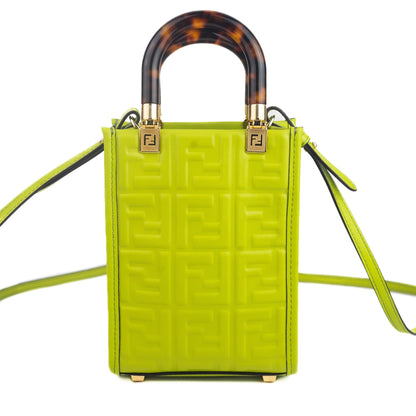 FF Zucca Mini Sunshine Shopper Tote Crossbody Bag Green Leather