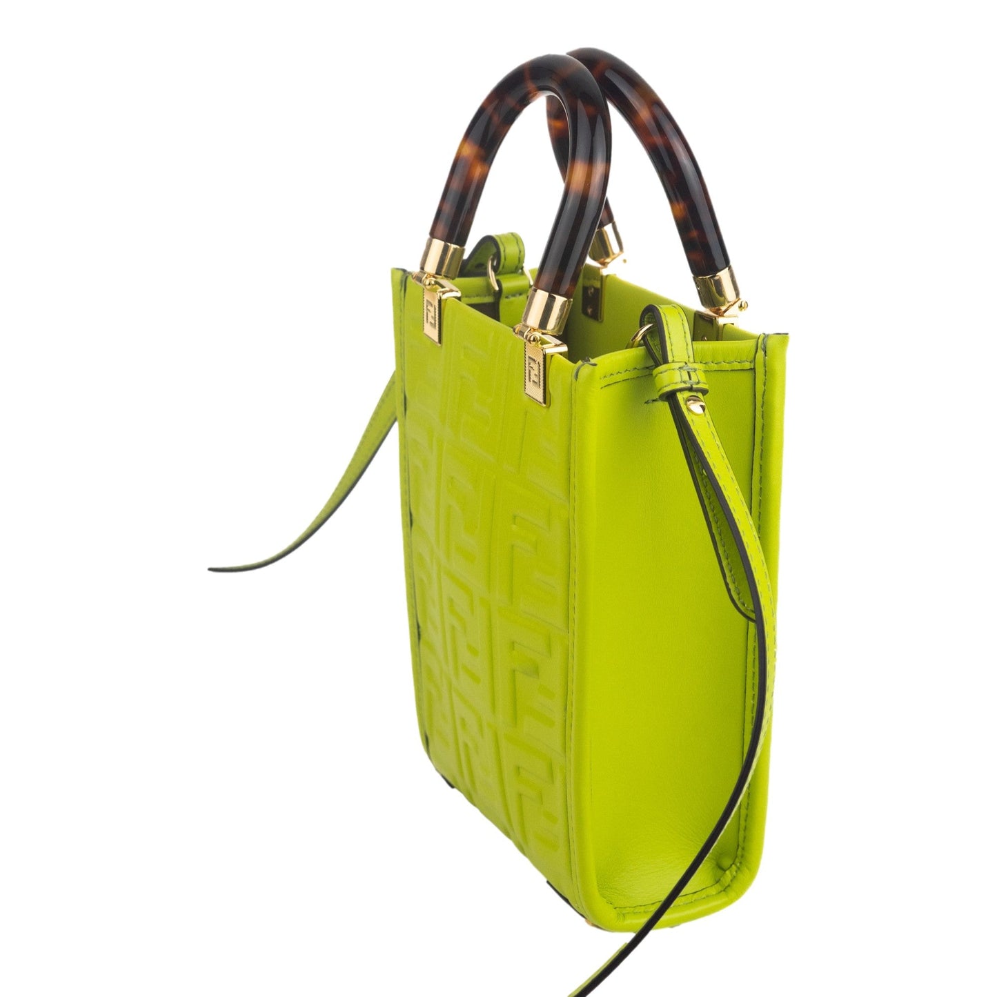 FF Zucca Mini Sunshine Shopper Tote Crossbody Bag Green Leather