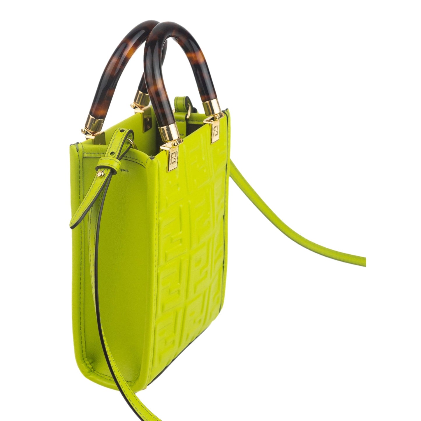 FF Zucca Mini Sunshine Shopper Tote Crossbody Bag Green Leather