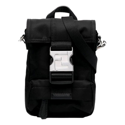 Fendiness Black Nylon Buckle Mini Backpack Crossbody Bag