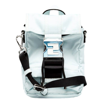 Fendiness Cyber Blue Nylon Buckle Mini Backpack Crossbody Bag