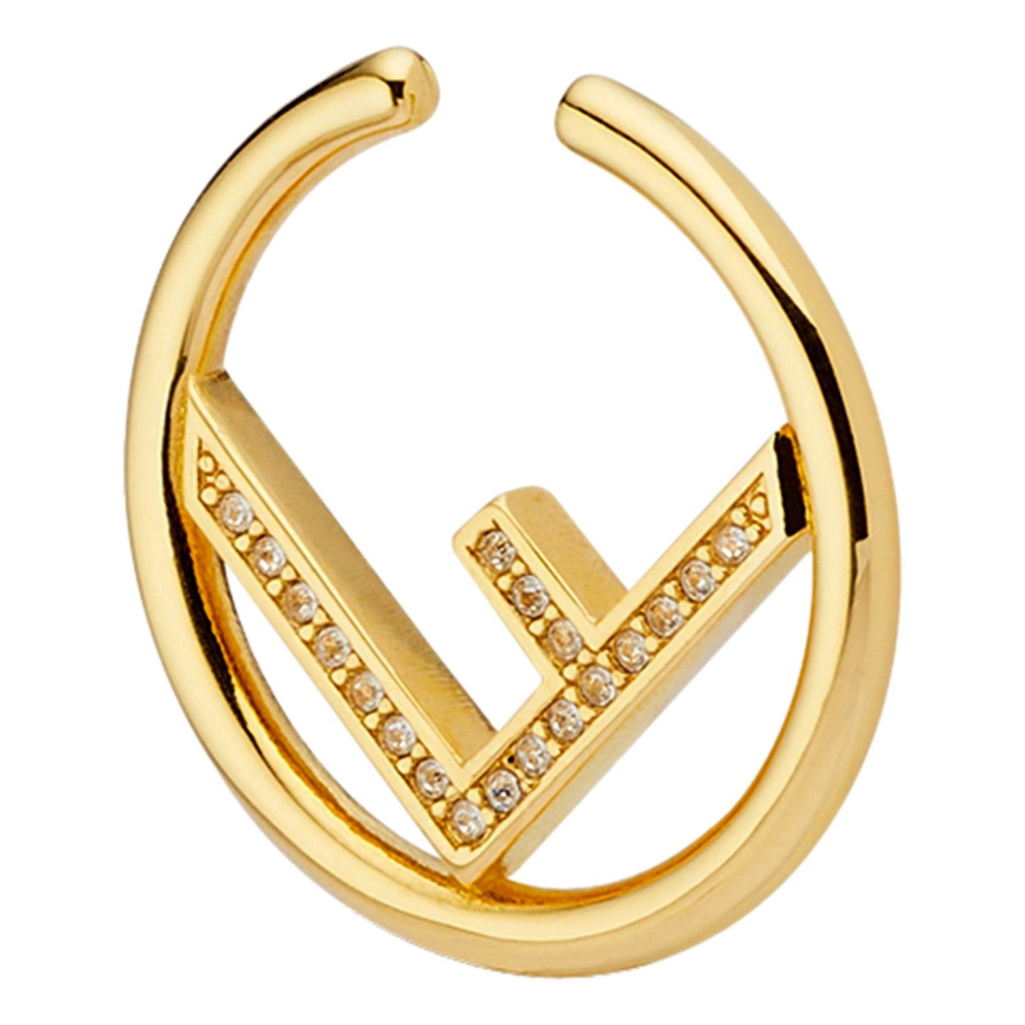 F is Logo Earcuff Hoop White Crystal Gold Tone Metal