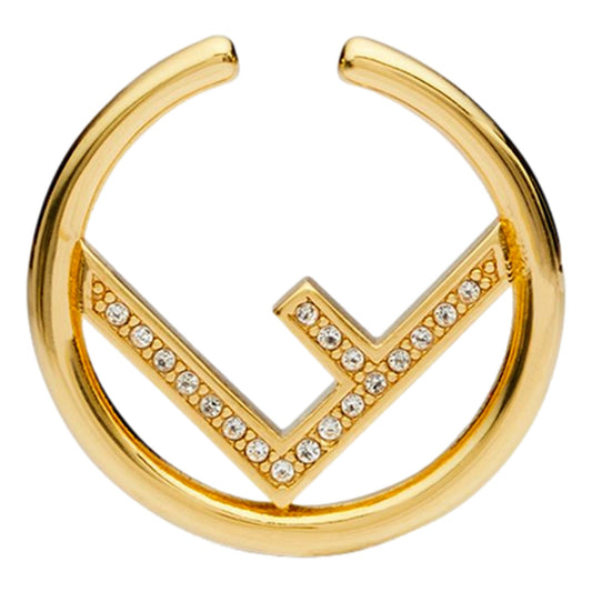 F is Logo Earcuff Hoop White Crystal Gold Tone Metal