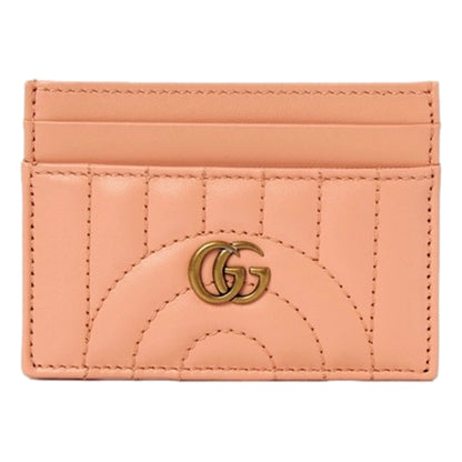 GG Marmont Matelassé Leather 2-Tier Card Case Wallet Peach