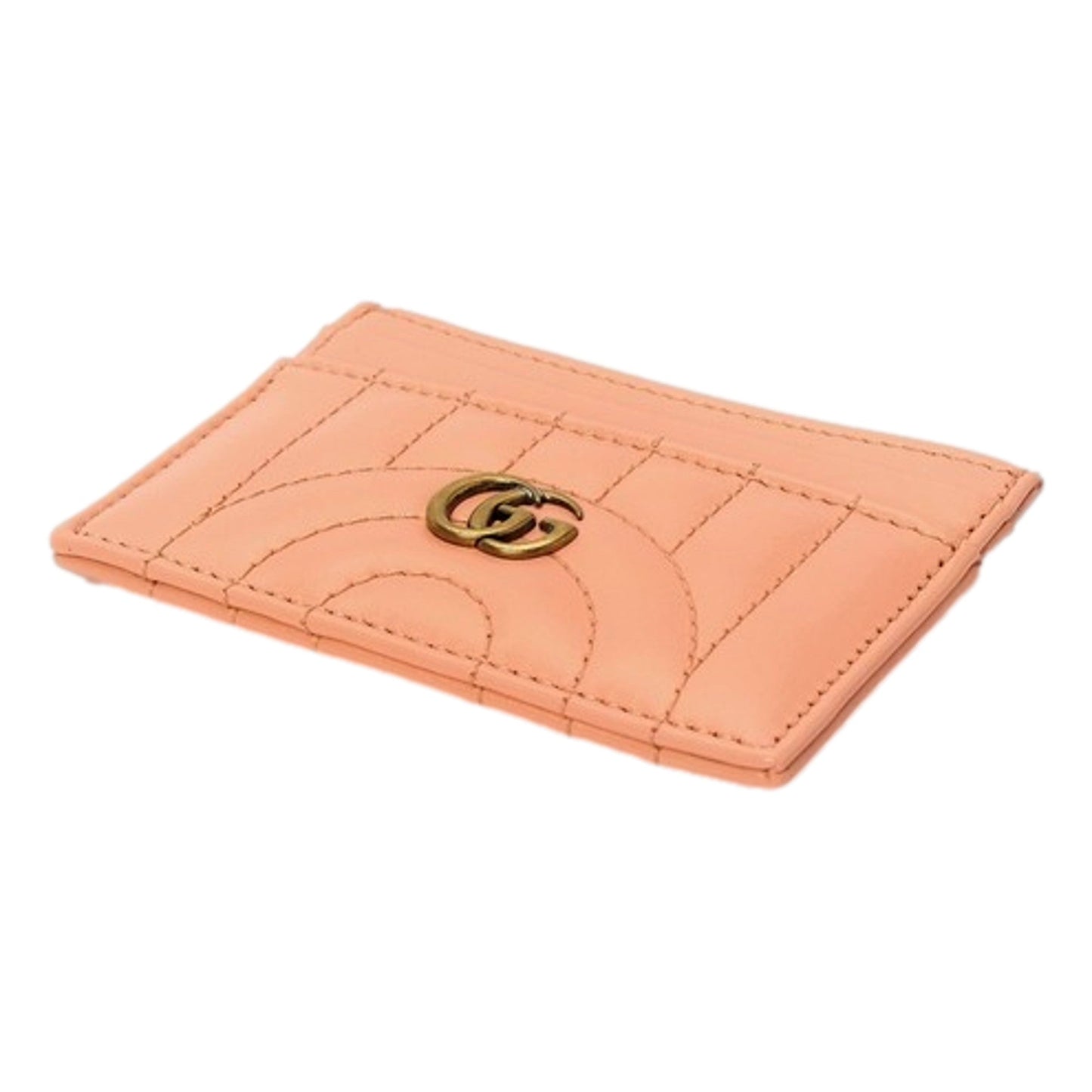 GG Marmont Matelassé Leather 2-Tier Card Case Wallet Peach