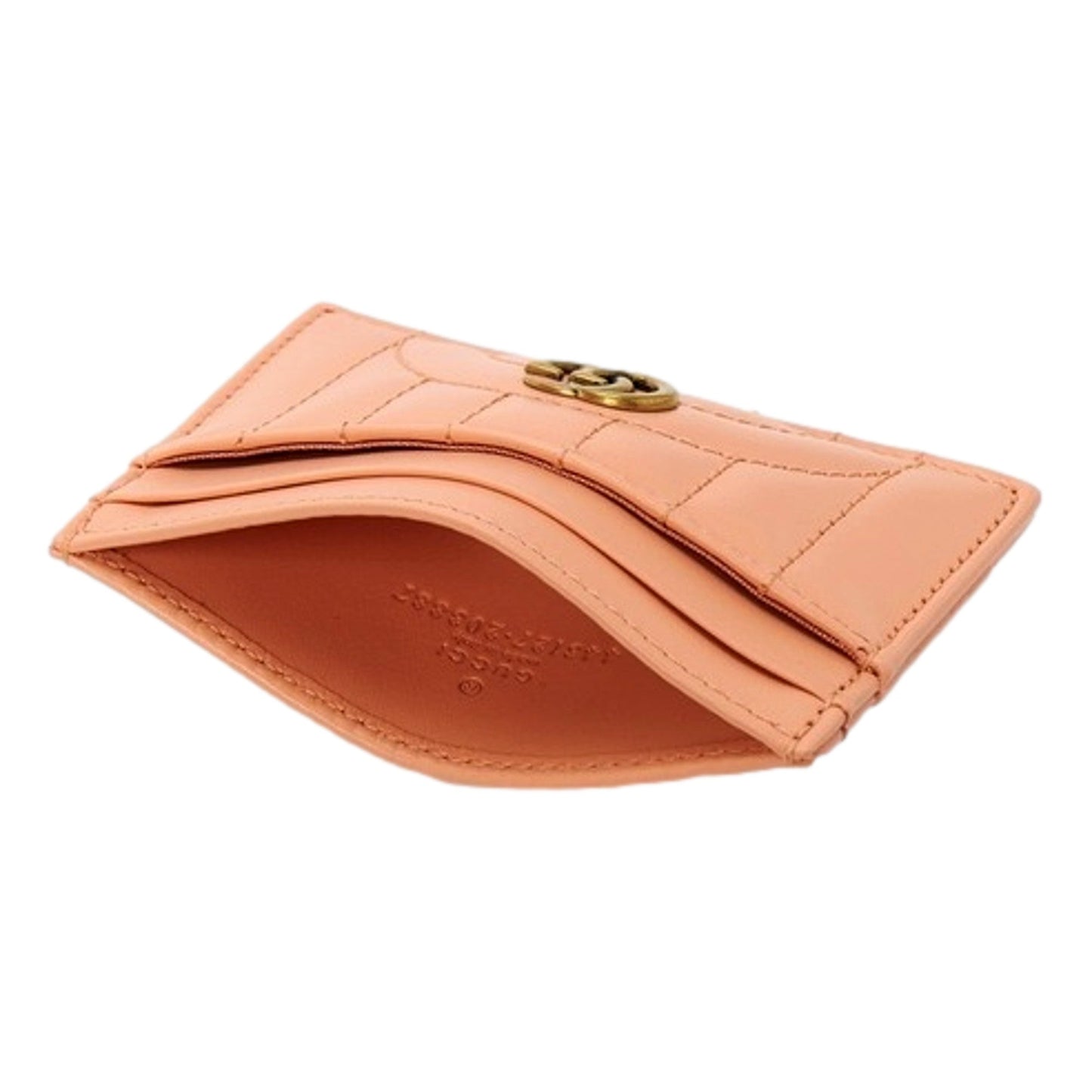 GG Marmont Matelassé Leather 2-Tier Card Case Wallet Peach