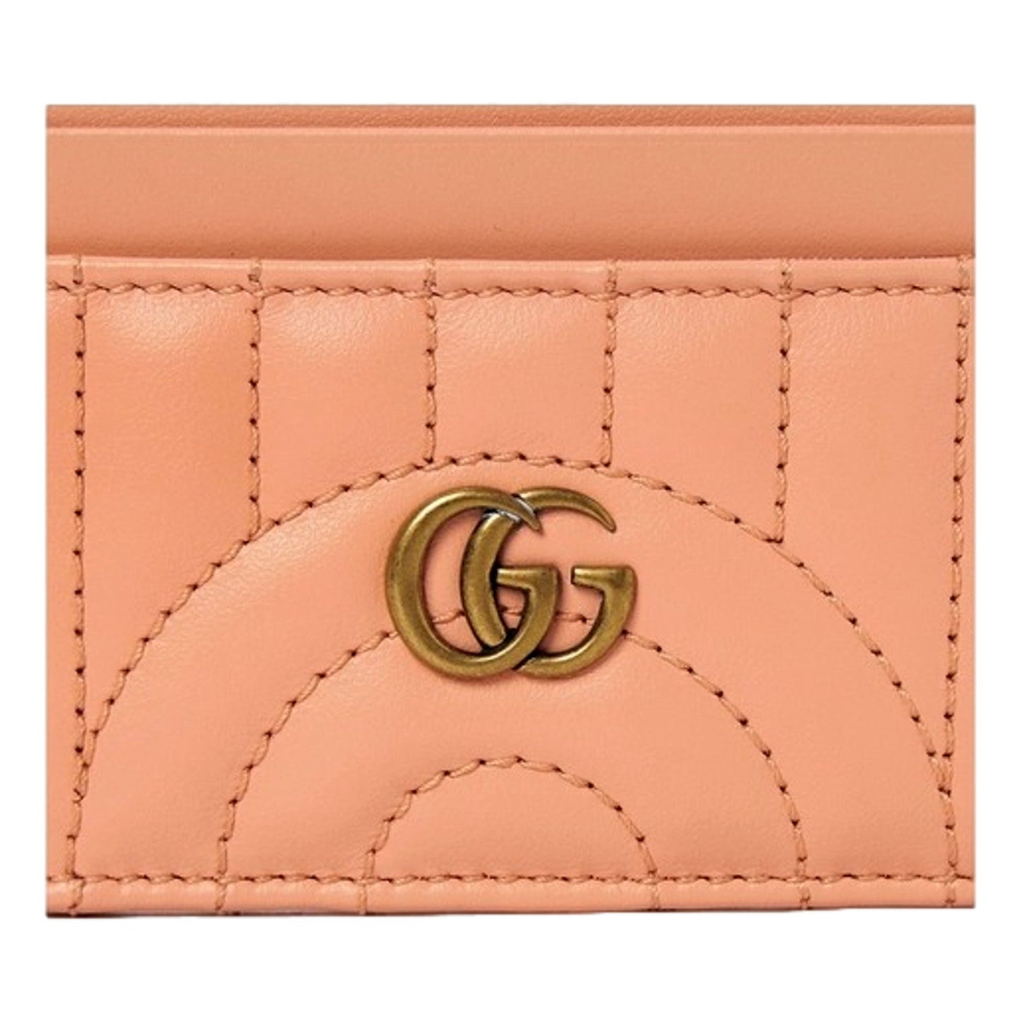 GG Marmont Matelassé Leather 2-Tier Card Case Wallet Peach