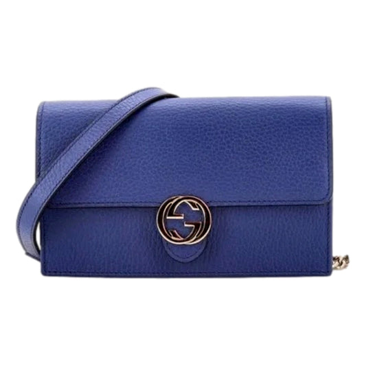 Blue Marmont GG Womens Leather Wallet on Chain Crossbody Bag