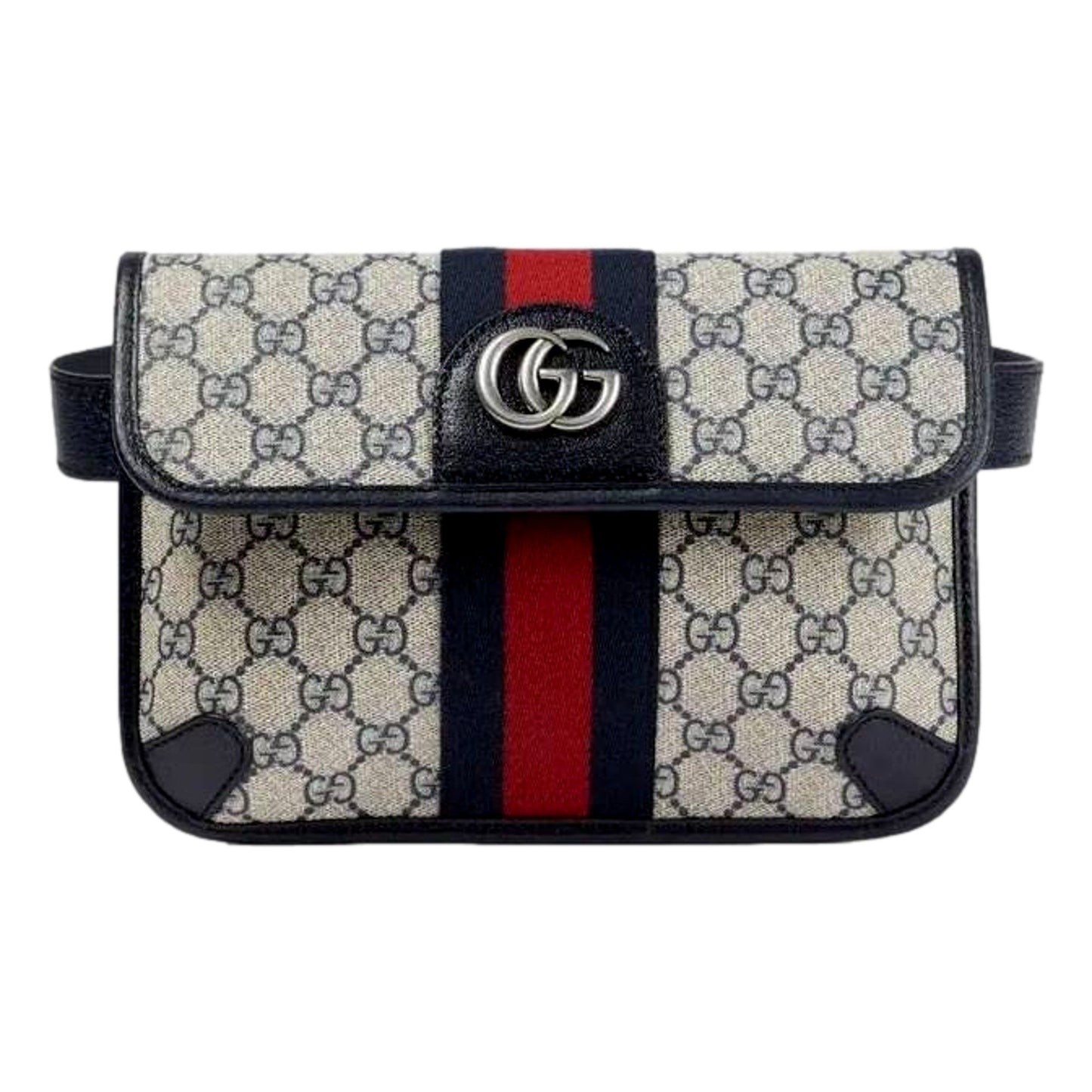 Ophidia Flap Belt Bag GG Beige Coated Canvas Navy and Red