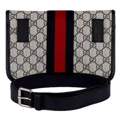 Ophidia Flap Belt Bag GG Beige Coated Canvas Navy and Red