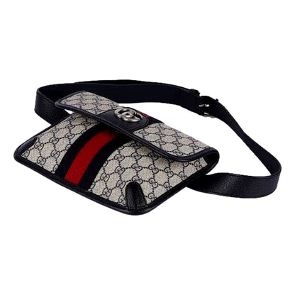 Ophidia Flap Belt Bag GG Beige Coated Canvas Navy and Red