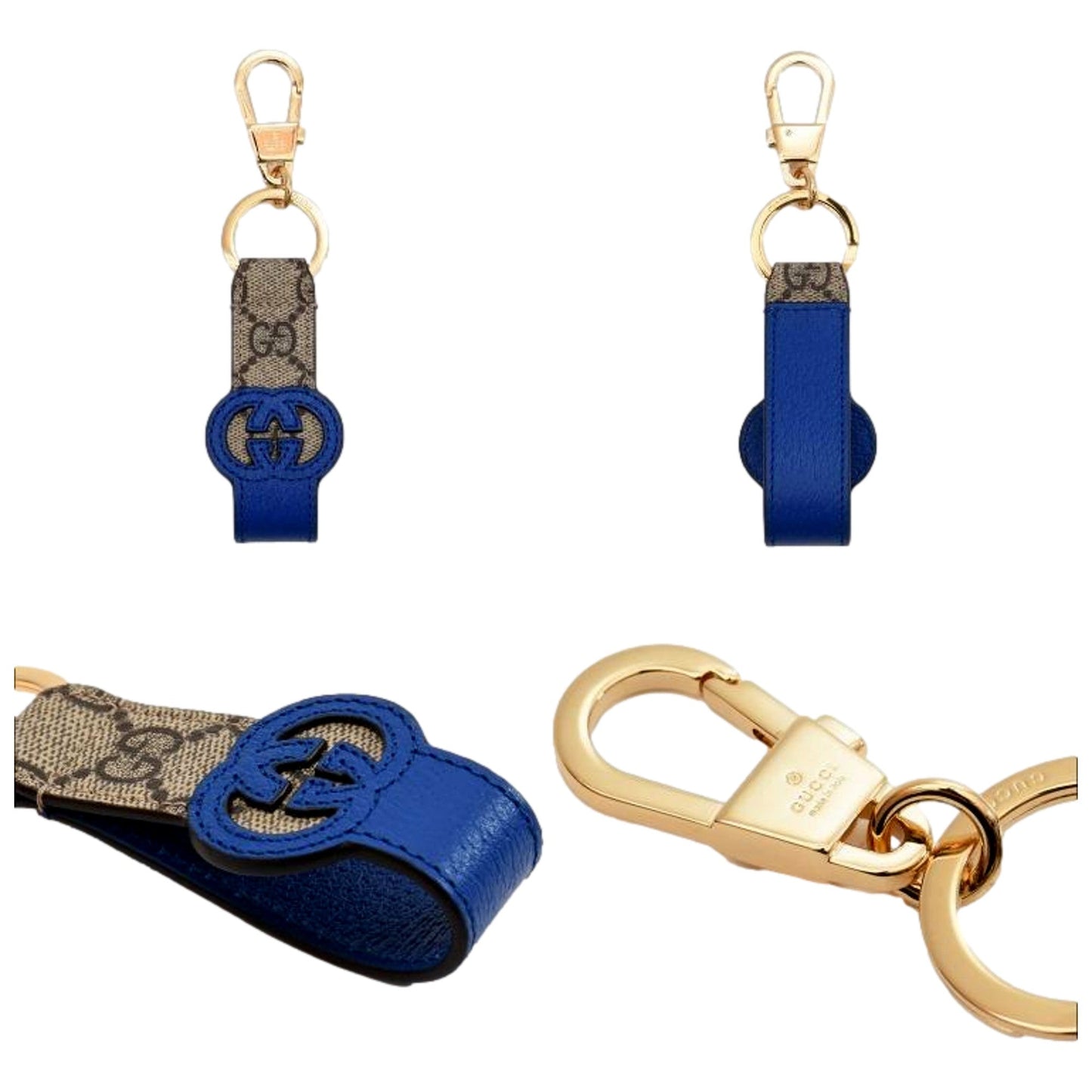 Interlocking GG Supreme Canvas and Blue Leather Keychain Charm