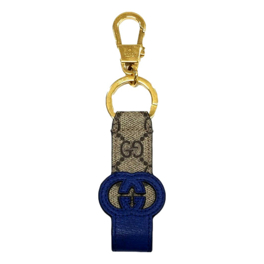 Interlocking GG Supreme Canvas and Blue Leather Keychain Charm