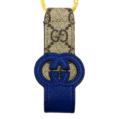 Interlocking GG Supreme Canvas and Blue Leather Keychain Charm