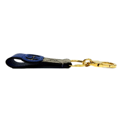 Interlocking GG Supreme Canvas and Blue Leather Keychain Charm