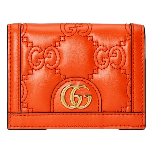 GG Quilted Matelassé Leather Card Case Wallet In Orange