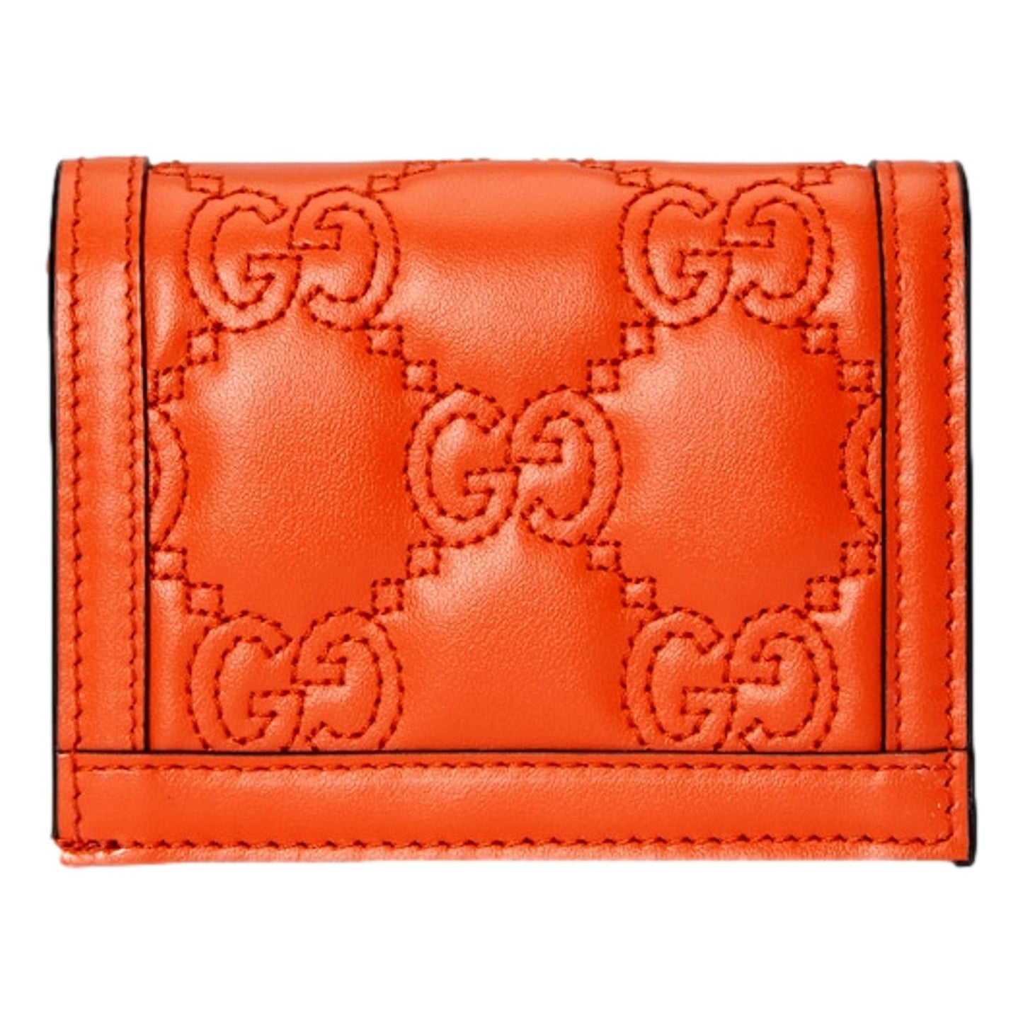 GG Quilted Matelassé Leather Card Case Wallet In Orange