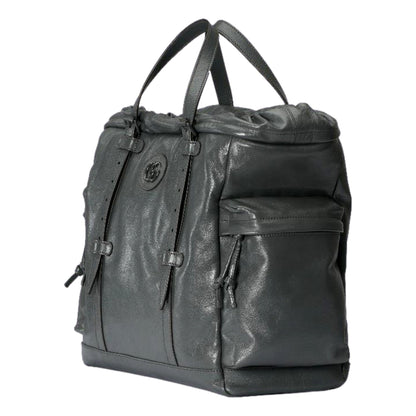 Gray Leather Drawstring Tote Bag With Tonal Double G Logo