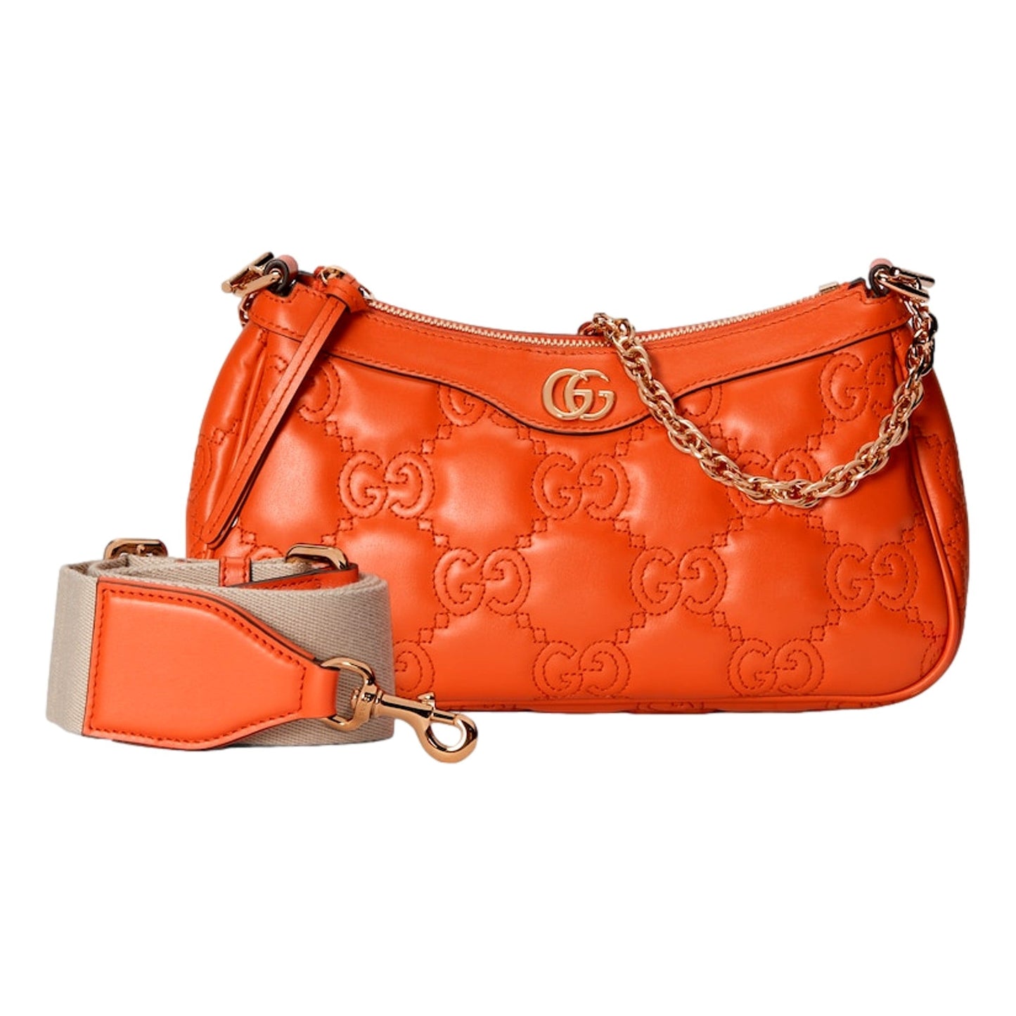 GG Quilted Matelassé Leather Mini Shoulder Bag In Orange