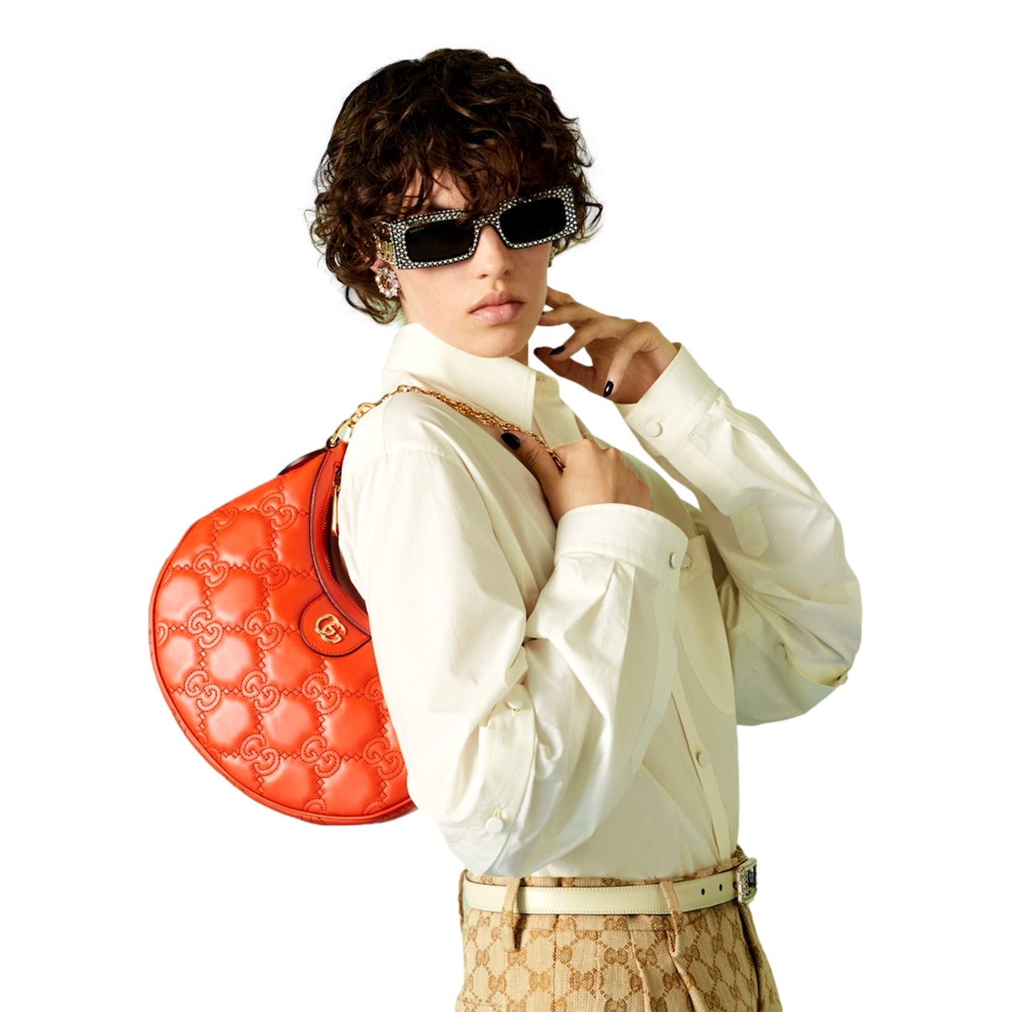 GG Quilted Matelassé Leather Small Shoulder Handbag In Orange