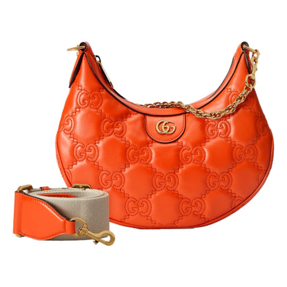 GG Quilted Matelassé Leather Small Shoulder Handbag In Orange