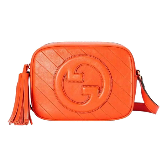 Blondie GG Patch Diagonal Stitching Orange Leather Crossbody Handbag