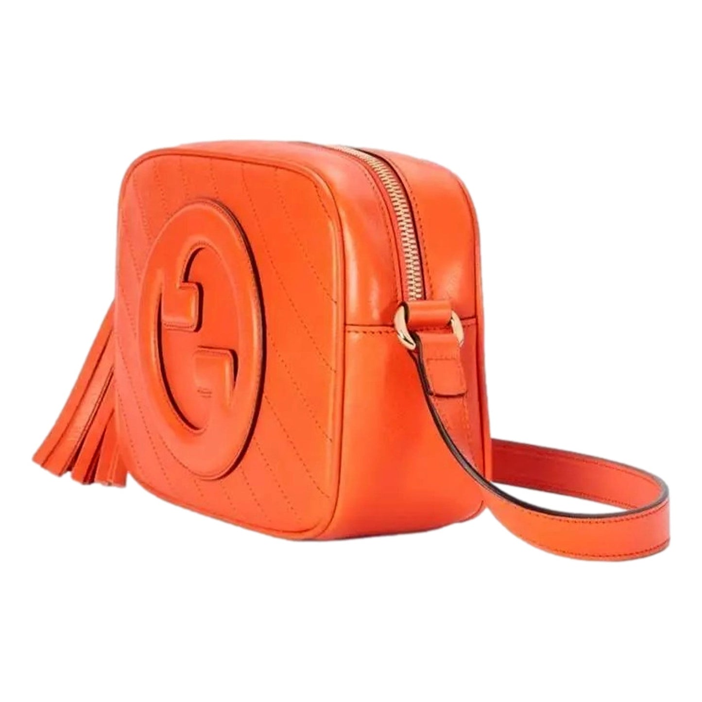 Blondie GG Patch Diagonal Stitching Orange Leather Crossbody Handbag