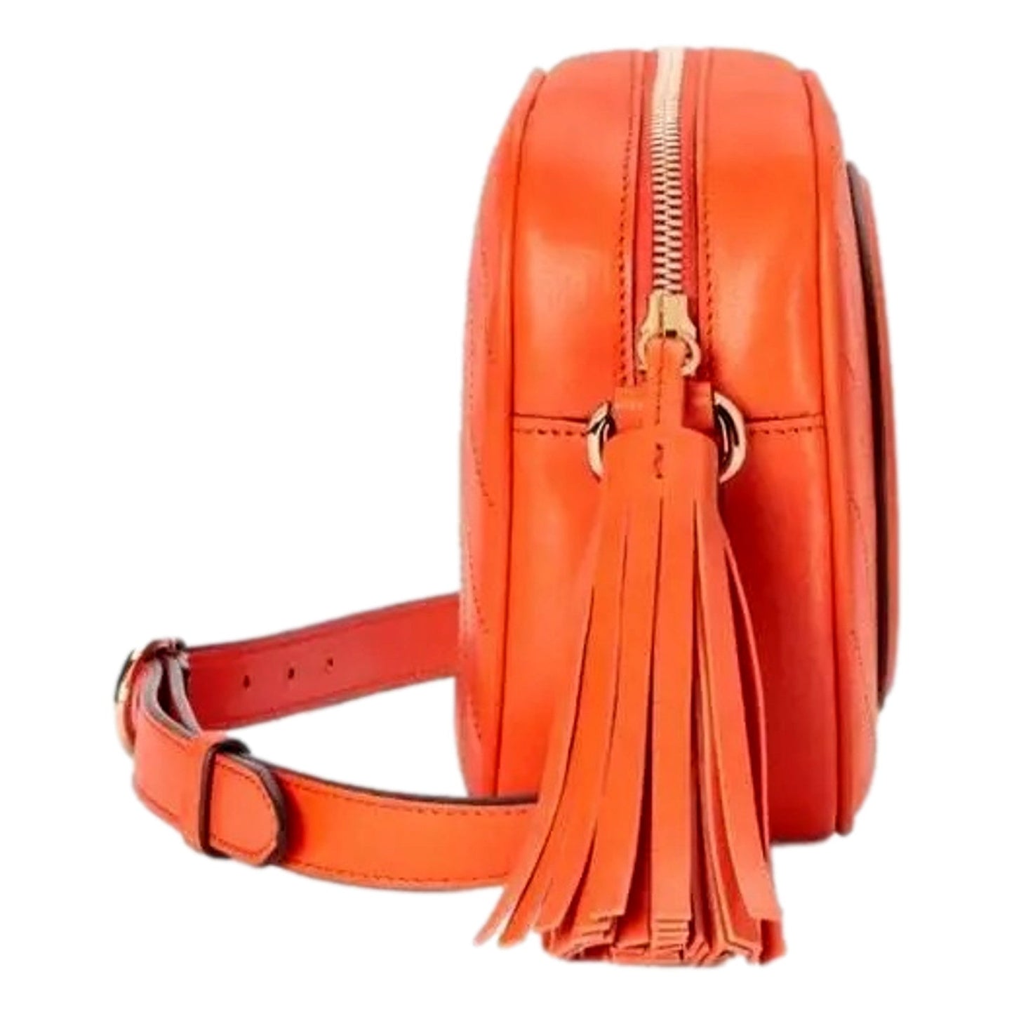 Blondie GG Patch Diagonal Stitching Orange Leather Crossbody Handbag