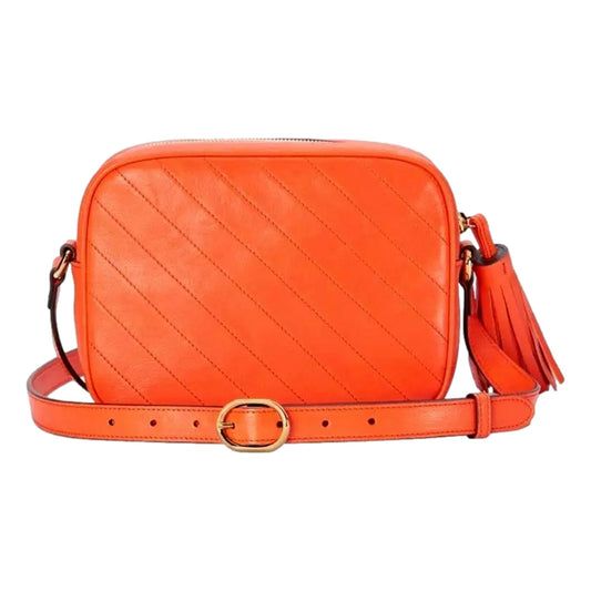 Blondie GG Patch Diagonal Stitching Orange Leather Crossbody Handbag