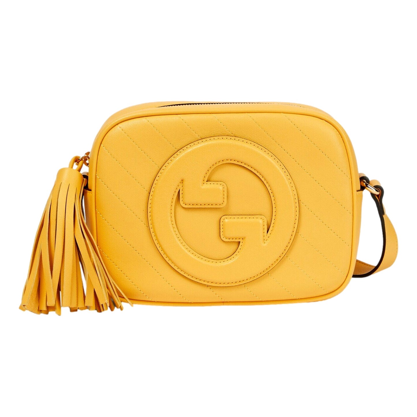 Blondie GG Patch Diagonal Stitching Yellow Leather Crossbody Handbag