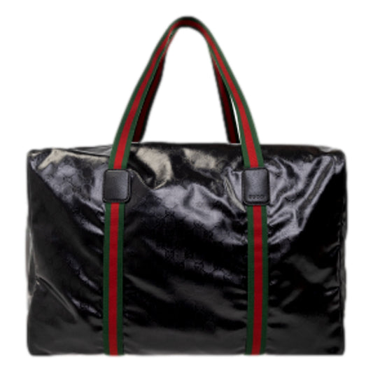 GG Black Glossy ‘Duffle Maxi’ Calfskin Leather Trim Duffel Bag