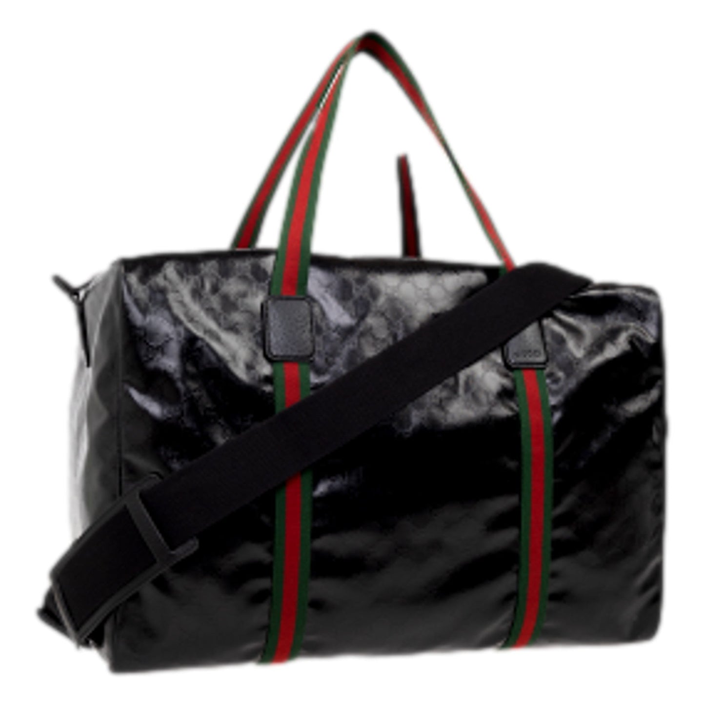 GG Black Glossy ‘Duffle Maxi’ Calfskin Leather Trim Duffel Bag