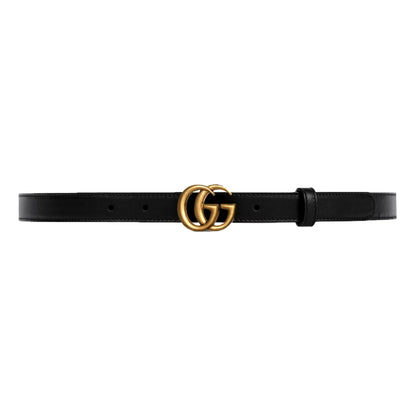 Gold GG Marmont Thin Black Leather Belt